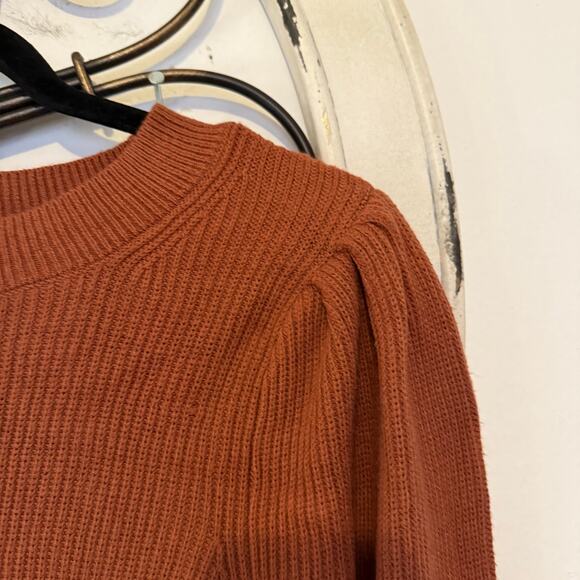 Abercrombie & Fitch Ribbed Knit Puff Sleeve Sweater Midi Brown Dress Medium, MP - Picture 8 of 8